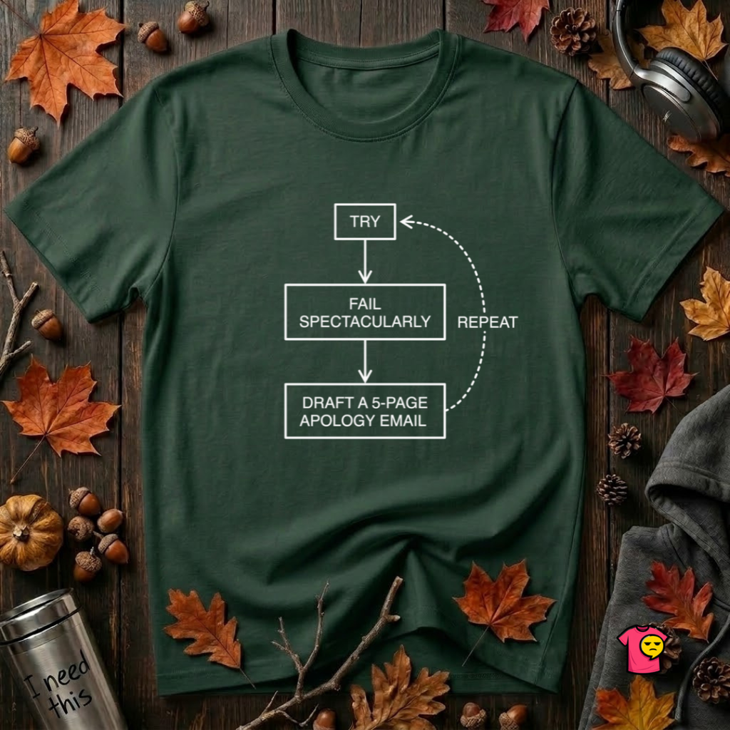 Try, Fail, Send a 5-Page Apology Email sarcastic t-shirt in Forest by Snarky Sarks