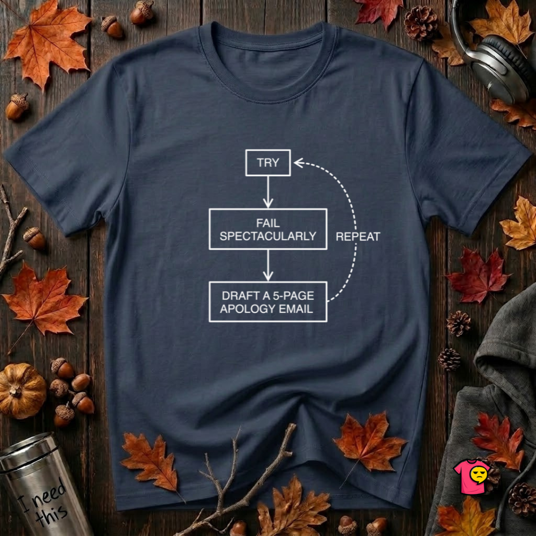 Try, Fail, Send a 5-Page Apology Email sarcastic t-shirt in Navy by Snarky Sarks