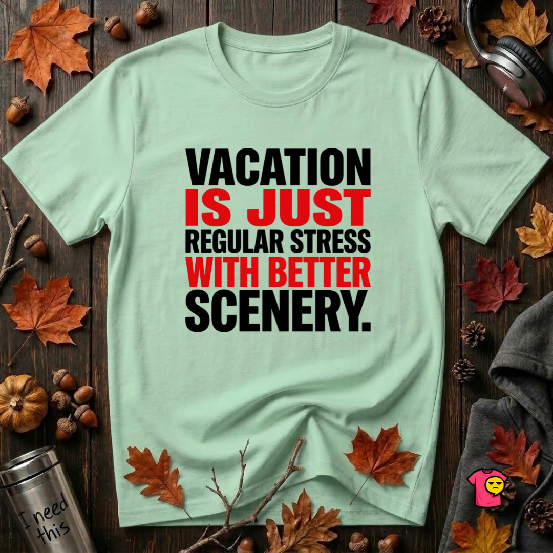 Vacation is Stress with Better Scenery travel t-shirt in Mint by Snarky Sarks