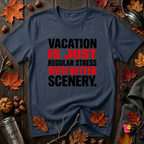 Vacation is Stress with Better Scenery travel t-shirt in Navy by Snarky Sarks