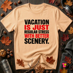 Vacation is Stress with Better Scenery travel t-shirt in Peach by Snarky Sarks