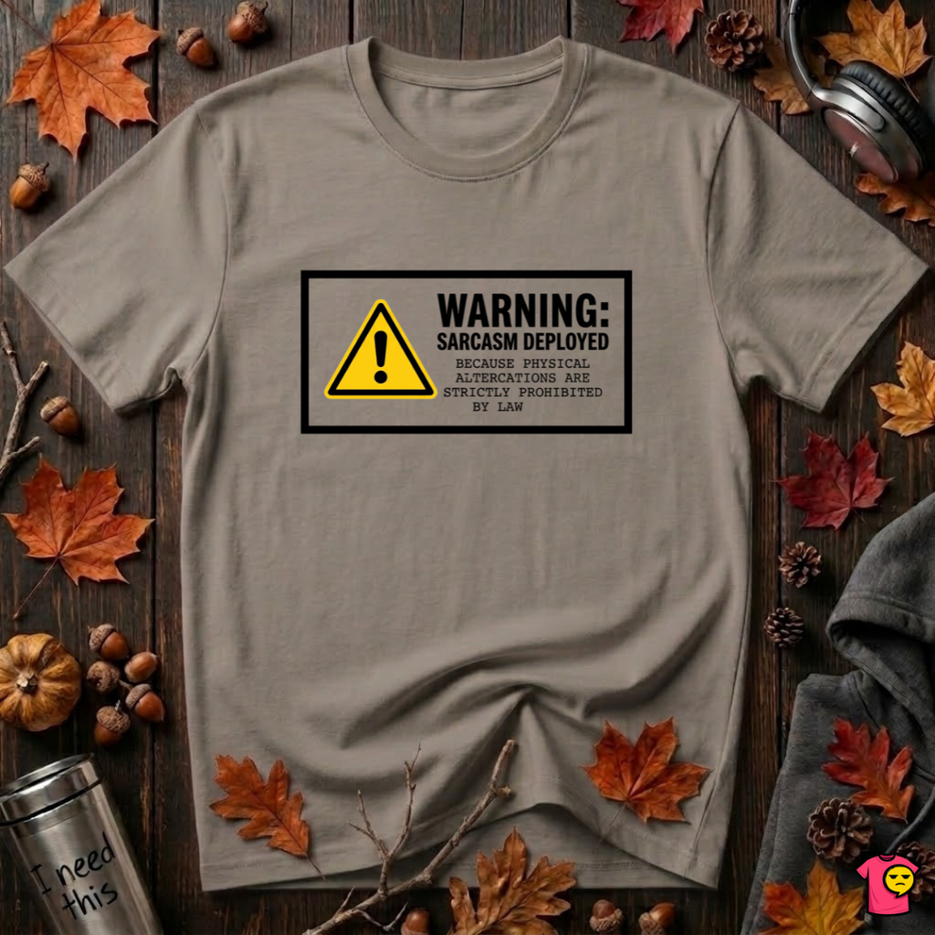Warning Sarcasm Deployed graphic t-shirt in Asphalt by Snarky Sarks