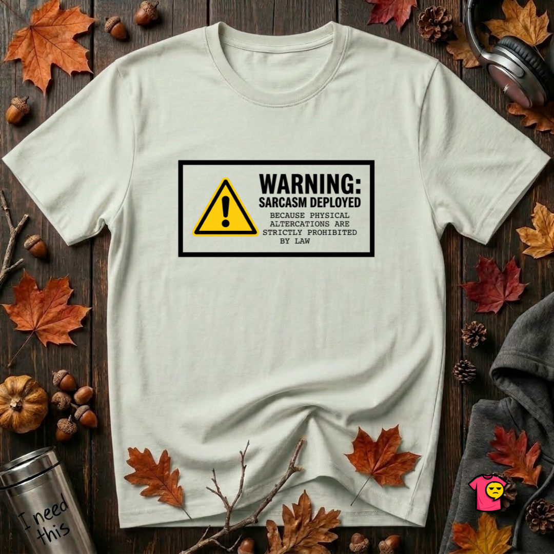 Warning Sarcasm Deployed graphic t-shirt in Citron by Snarky Sarks