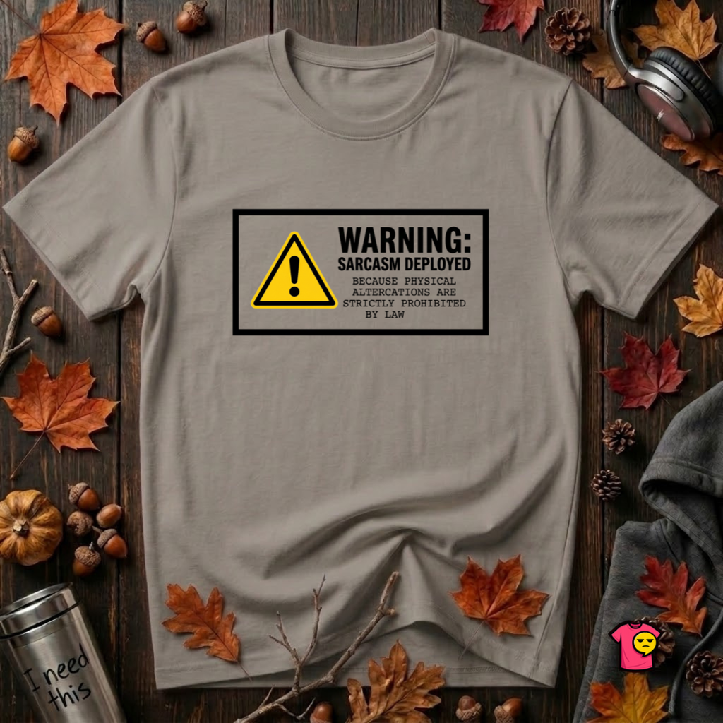 Warning Sarcasm Deployed graphic t-shirt in Deep Heather by Snarky Sarks