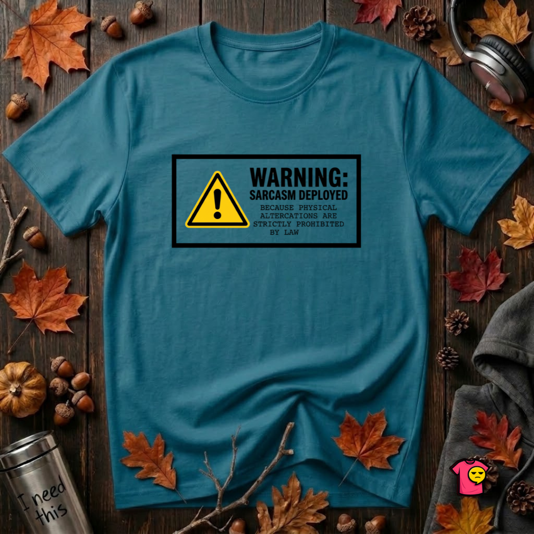 Warning Sarcasm Deployed graphic t-shirt in Deep Teal by Snarky Sarks
