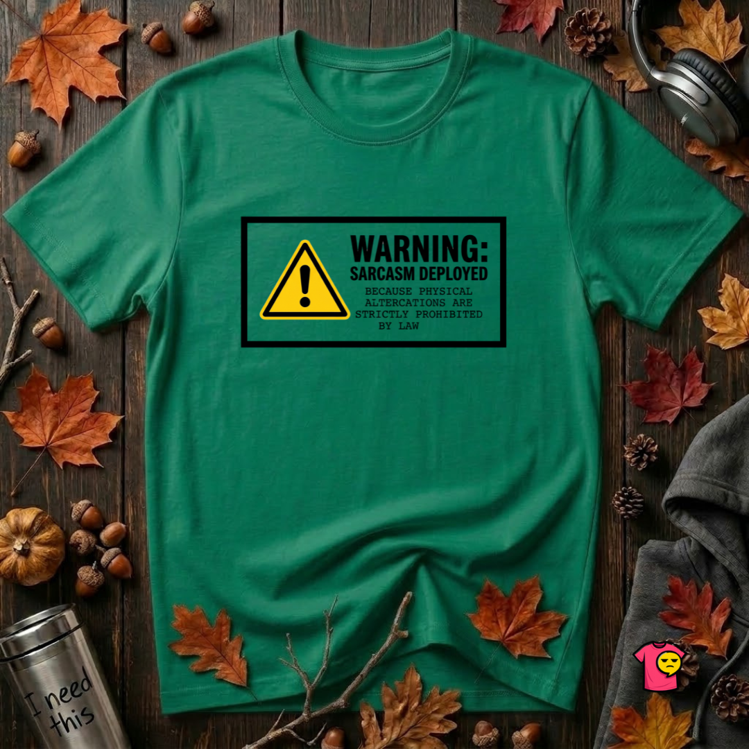 Warning Sarcasm Deployed graphic t-shirt in Kelly by Snarky Sarks