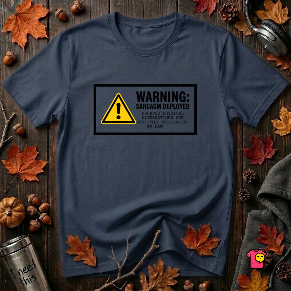 Warning Sarcasm Deployed graphic t-shirt in Navy by Snarky Sarks