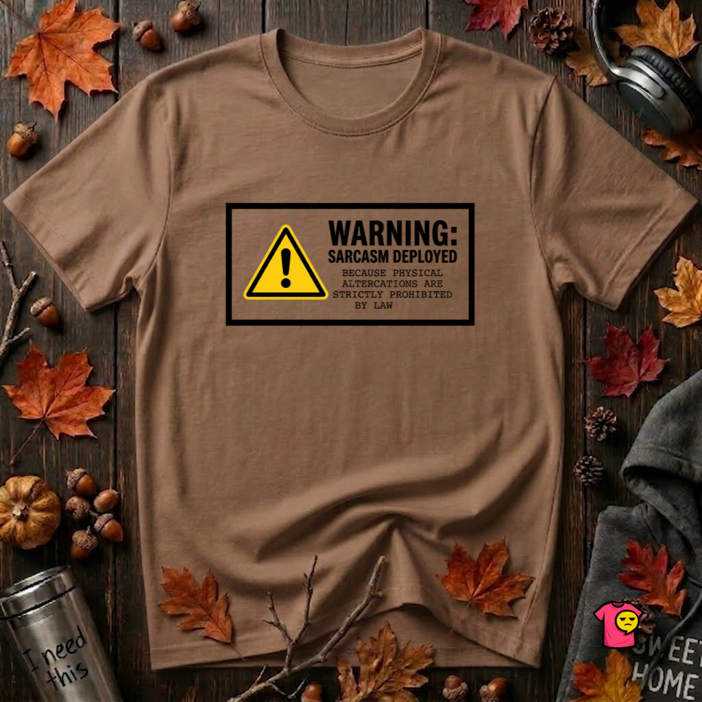 Warning Sarcasm Deployed graphic t-shirt in Sand Dune by Snarky Sarks