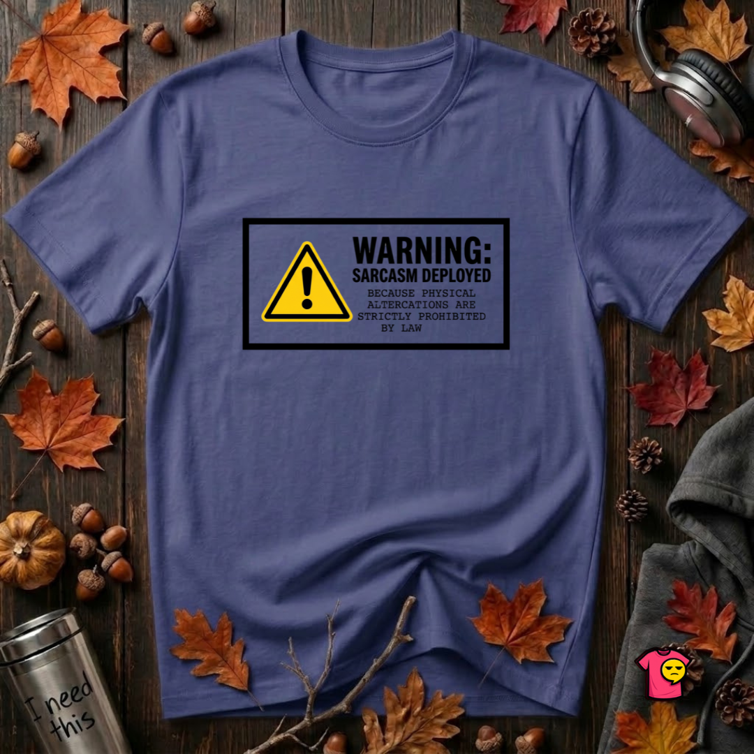 Warning Sarcasm Deployed graphic t-shirt in Team Navy by Snarky Sarks
