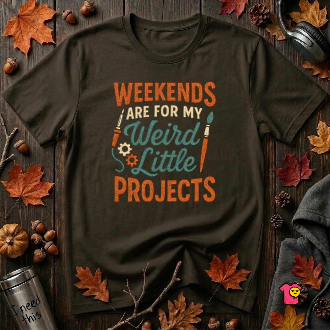 Weekends Are For My Weird Little Projects sarcastic t-shirt in Black by Snarky Sarks