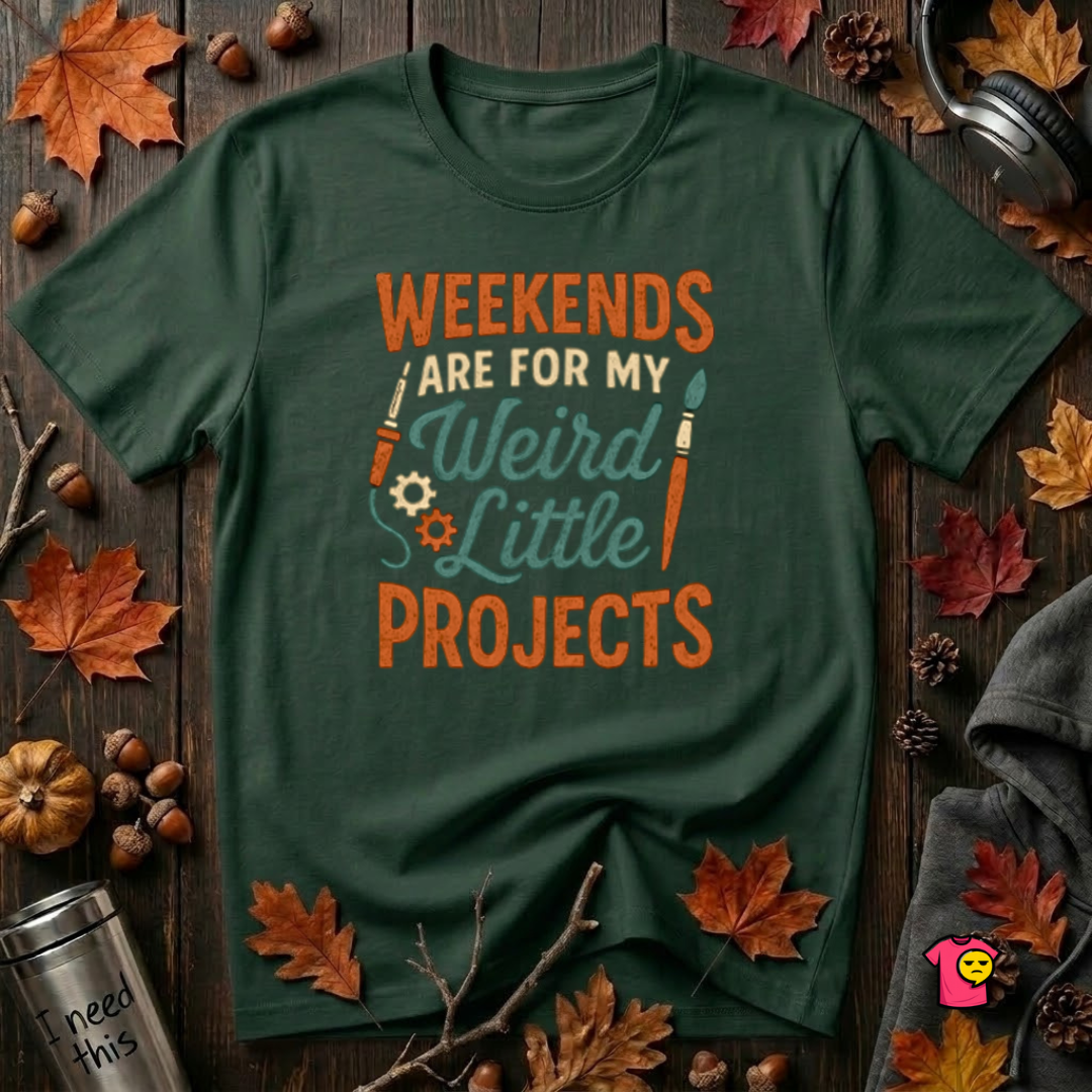 Weekends Are For My Weird Little Projects sarcastic t-shirt in Forest by Snarky Sarks