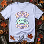Weekends are for Gaming sarcastic gaming t-shirt in Ash by Snarky Sarks