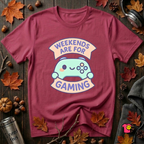 Weekends are for Gaming sarcastic gaming t-shirt in Cardinal by Snarky Sarks