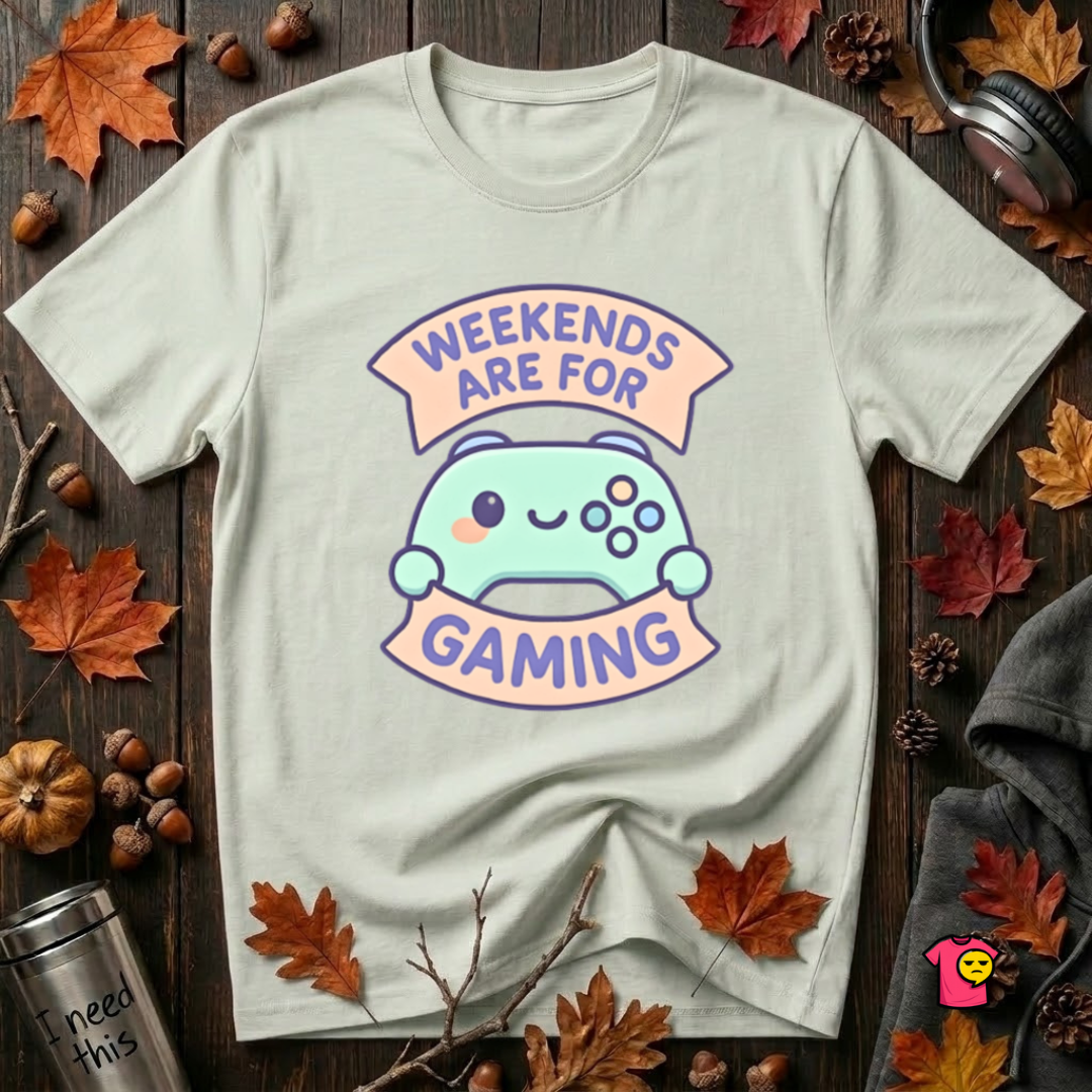 Weekends are for Gaming sarcastic gaming t-shirt in Citron by Snarky Sarks