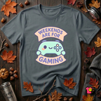 Weekends are for Gaming sarcastic gaming t-shirt in Dark Gray by Snarky Sarks
