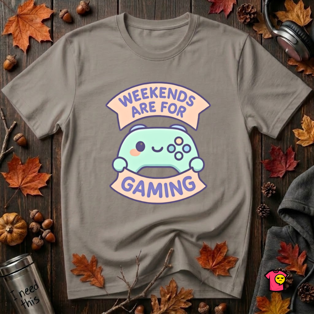 Weekends are for Gaming sarcastic gaming t-shirt in Deep Heather by Snarky Sarks