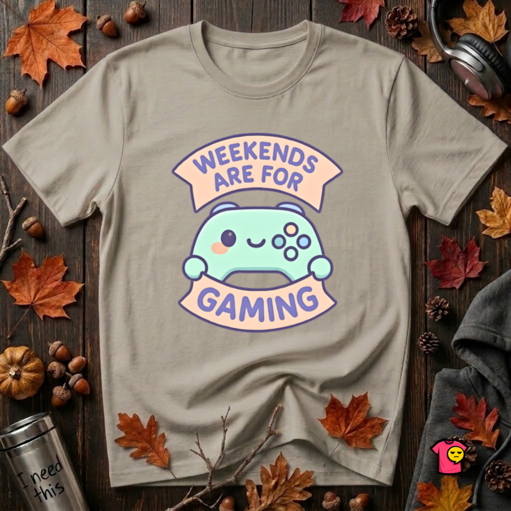 Weekends are for Gaming sarcastic gaming t-shirt in Heather Stone by Snarky Sarks