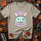 Weekends are for Gaming sarcastic gaming t-shirt in Heather Stone by Snarky Sarks