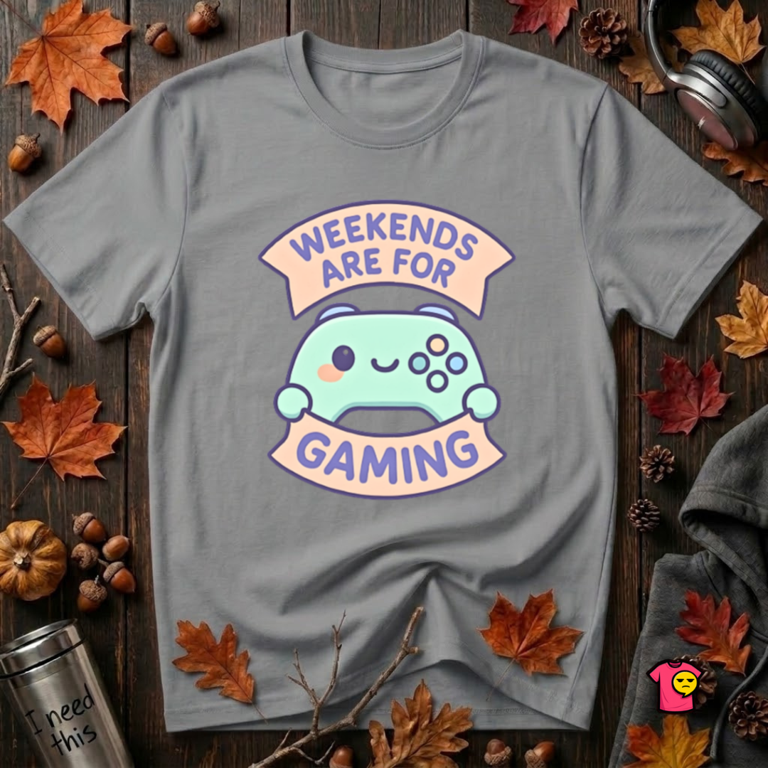 Weekends are for Gaming sarcastic gaming t-shirt in Heather Storm by Snarky Sarks