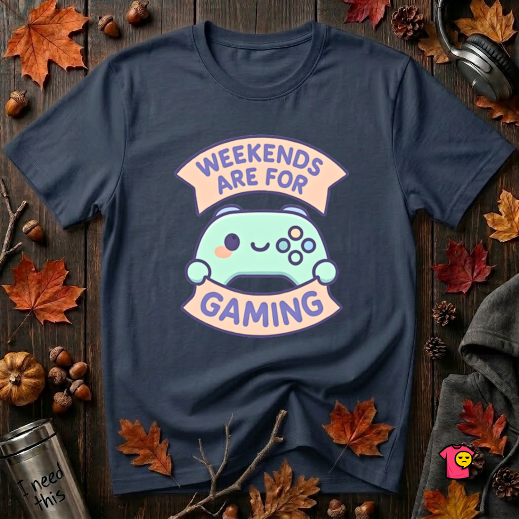 Weekends are for Gaming sarcastic gaming t-shirt in Navy by Snarky Sarks