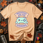 Weekends are for Gaming sarcastic gaming t-shirt in Peach by Snarky Sarks