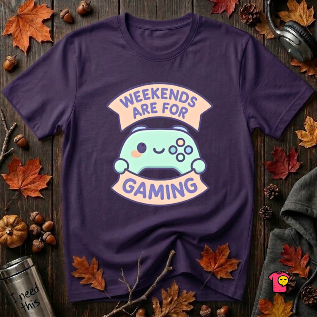 Weekends are for Gaming sarcastic gaming t-shirt in Purple by Snarky Sarks