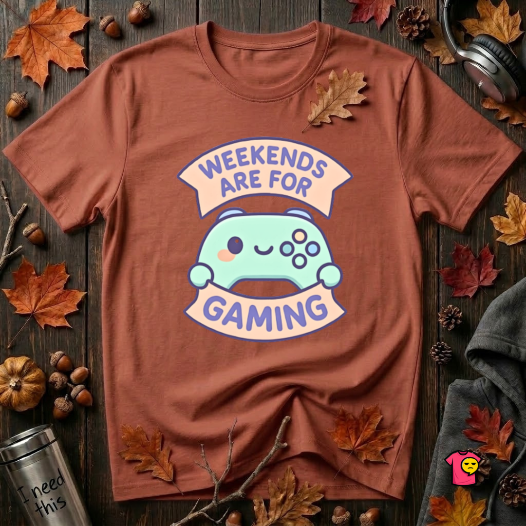 Weekends are for Gaming sarcastic gaming t-shirt in Rust by Snarky Sarks
