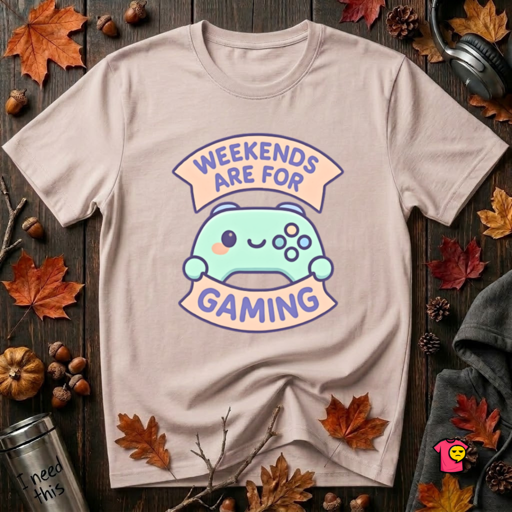 Weekends are for Gaming sarcastic graphic t-shirt in Soft Pink by Snarky Sarks