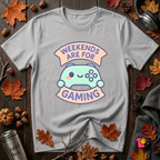 Weekends are for Gaming sarcastic gaming t-shirt in Solid Athletic Gray by Snarky Sarks