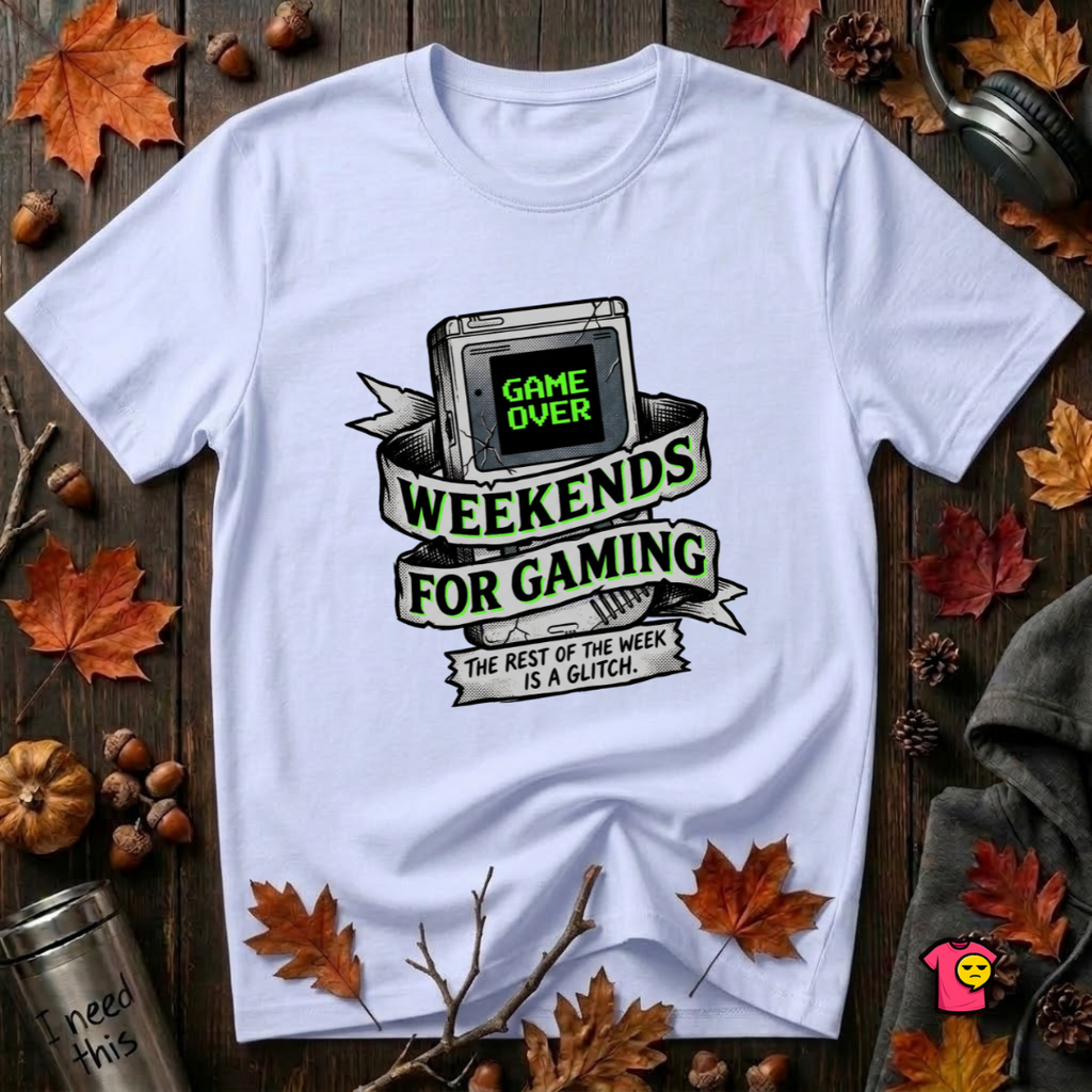 Weekends for Gaming sarcastic gaming t-shirt in Ash by Snarky Sarks