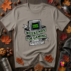 Weekends for Gaming sarcastic gaming t-shirt in Deep Heather by Snarky Sarks