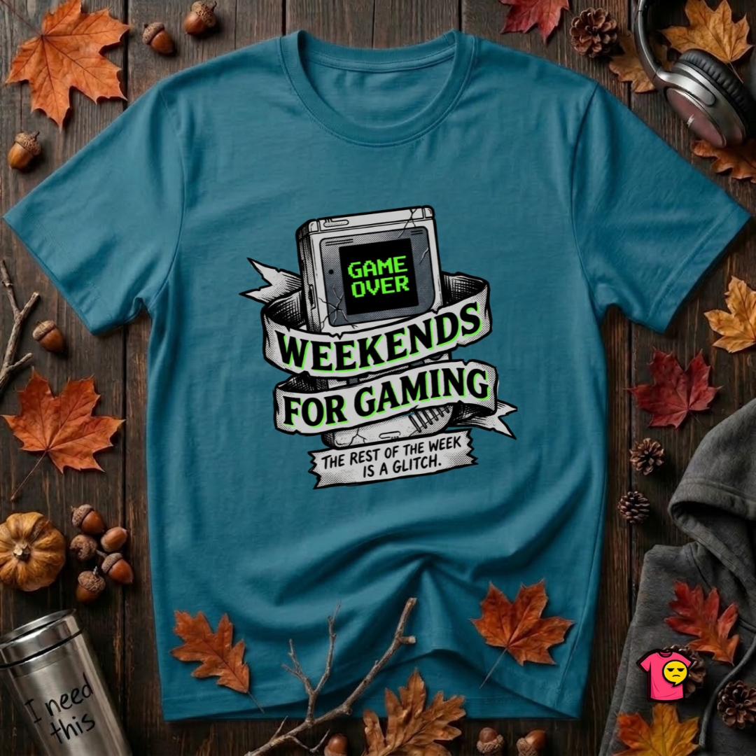Weekends for Gaming sarcastic gaming t-shirt in Deep Teal by Snarky Sarks