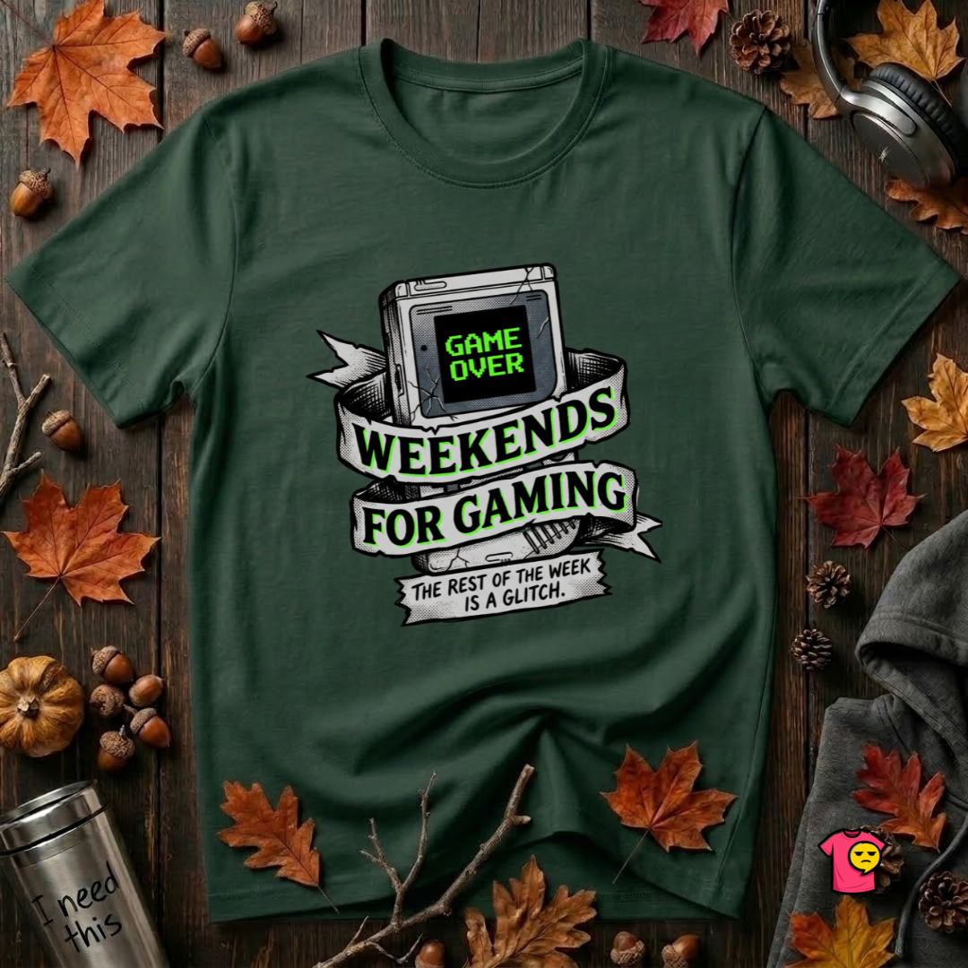 Weekends for Gaming sarcastic gaming t-shirt in Forest by Snarky Sarks