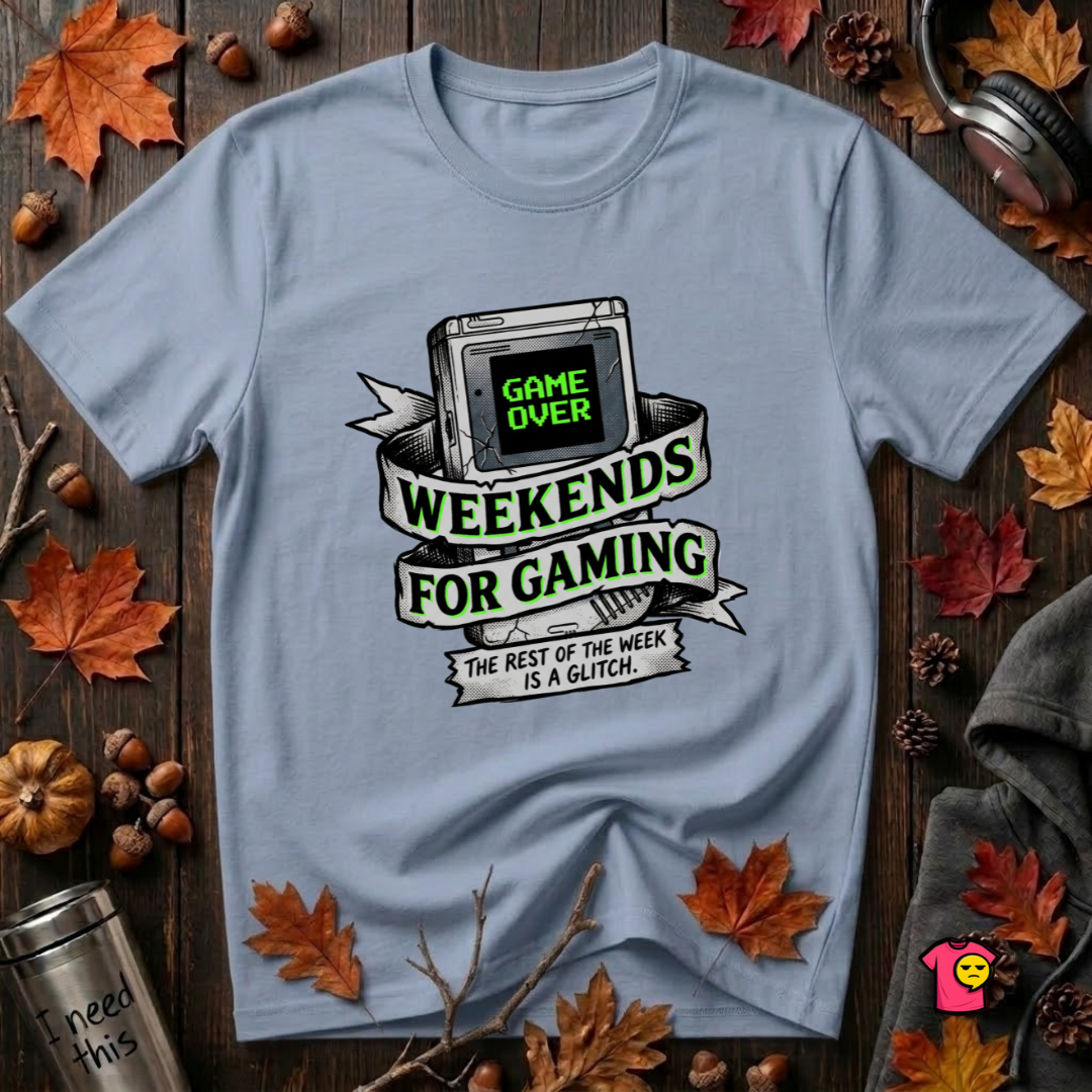 Weekends for Gaming sarcastic gaming t-shirt in Heather Prism Blue by Snarky Sarks