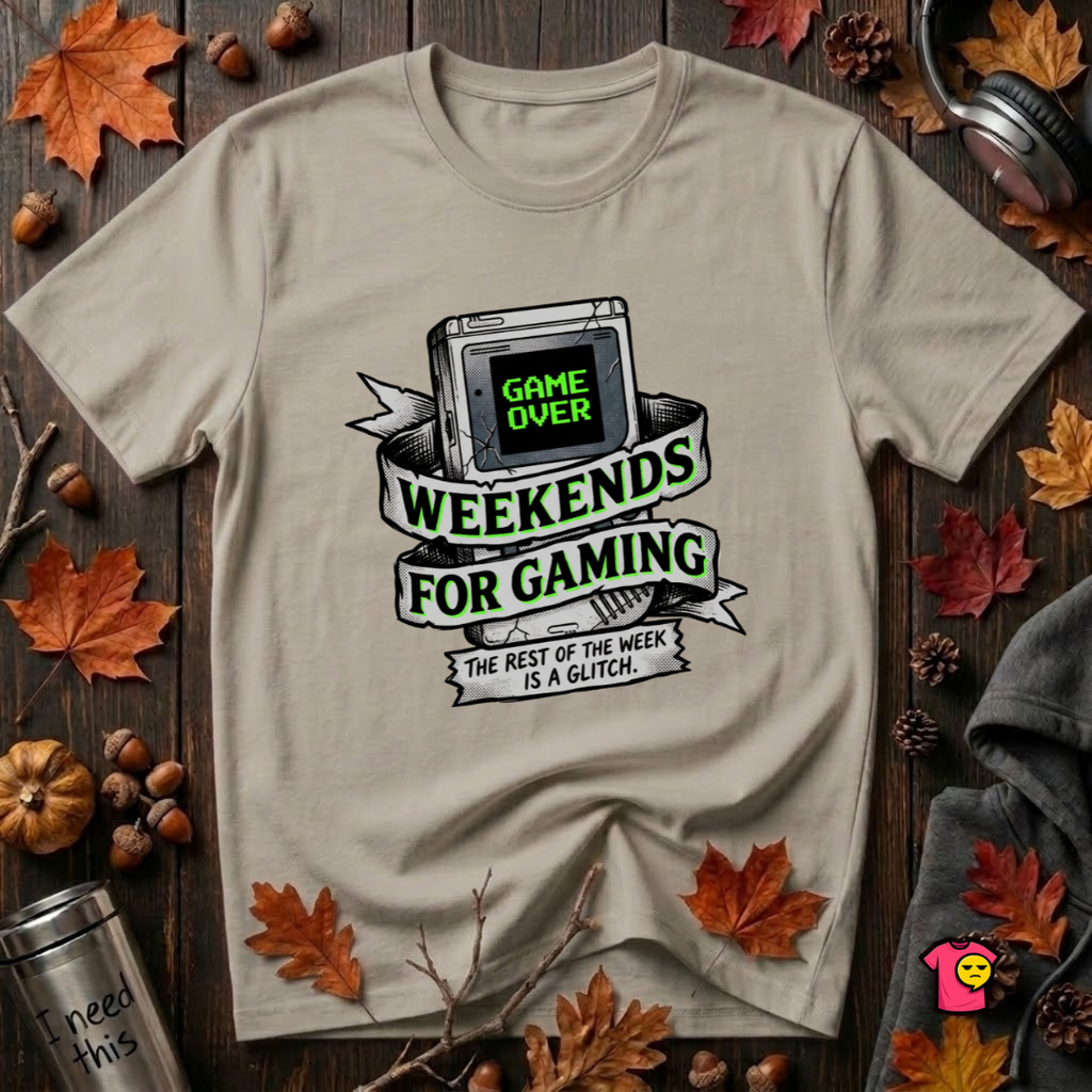 Weekends for Gaming sarcastic gaming t-shirt in Heather Stone by Snarky Sarks
