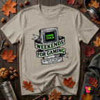 Weekends for Gaming sarcastic gaming t-shirt in Heather Stone by Snarky Sarks