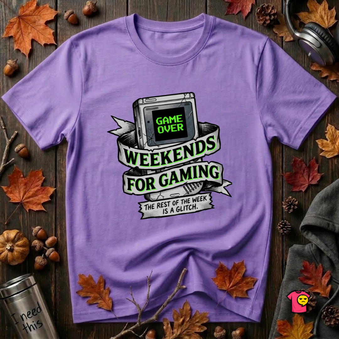 Weekends for Gaming sarcastic gaming t-shirt in Heather Team Purple by Snarky Sarks