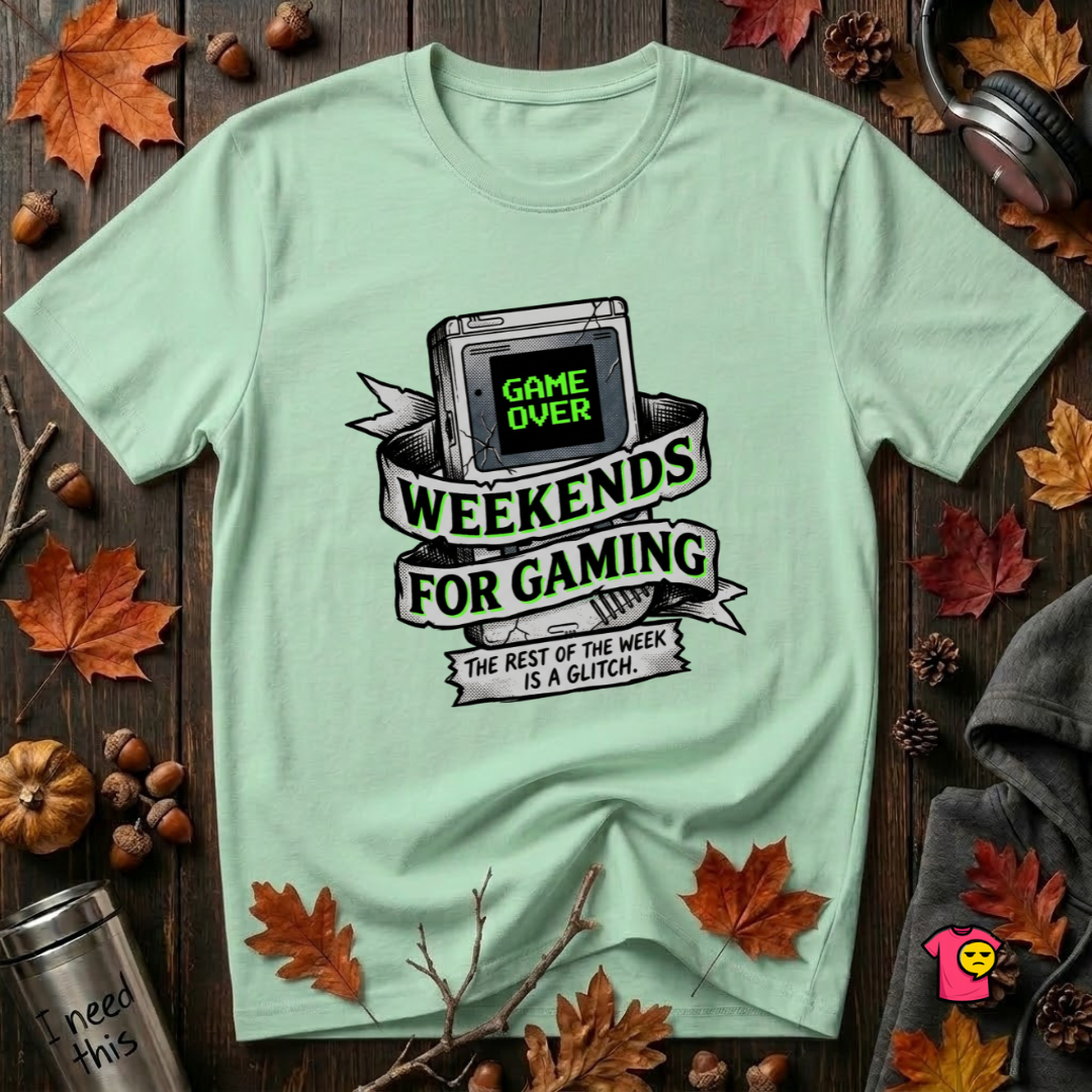 Weekends for Gaming sarcastic gaming t-shirt in Mint by Snarky Sarks