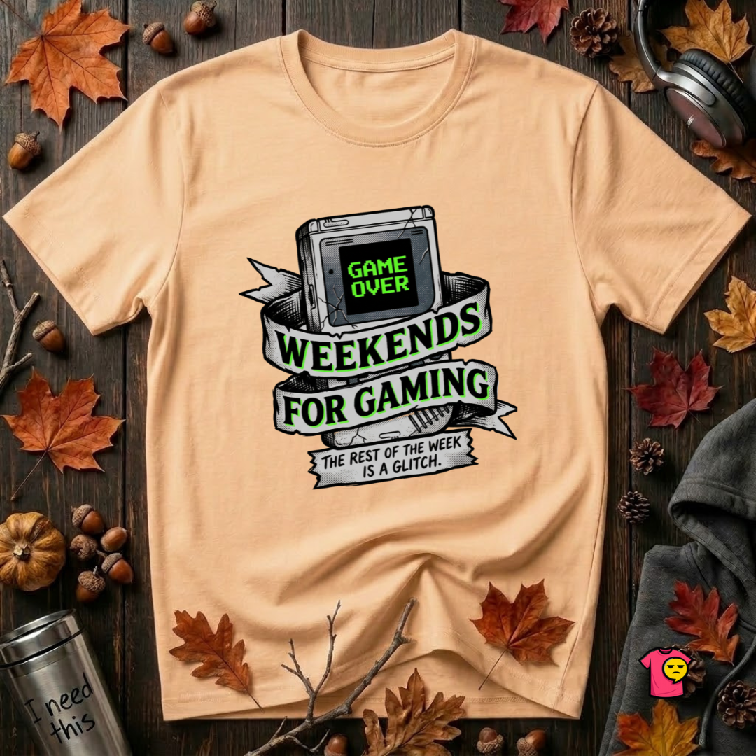 Weekends for Gaming sarcastic gaming t-shirt in Peach by Snarky Sarks