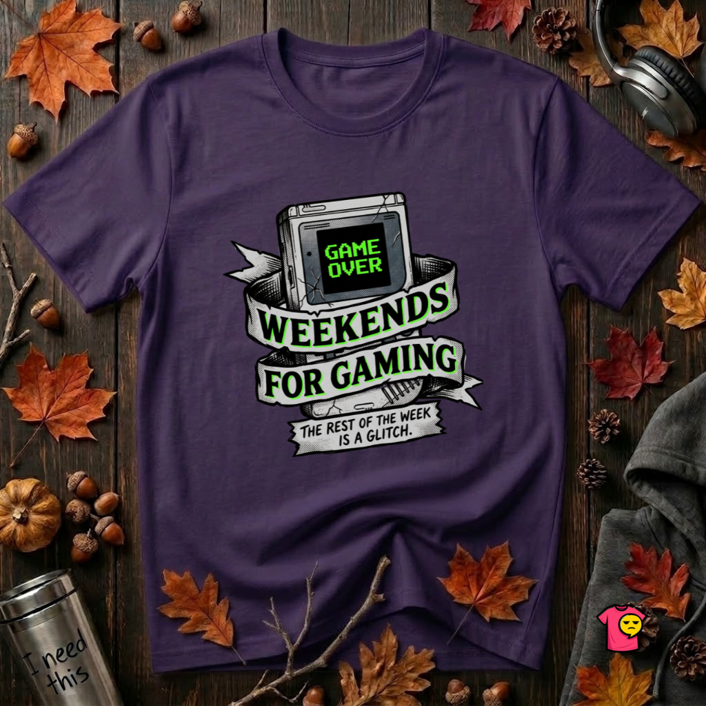Weekends for Gaming sarcastic gaming t-shirt in Purple by Snarky Sarks