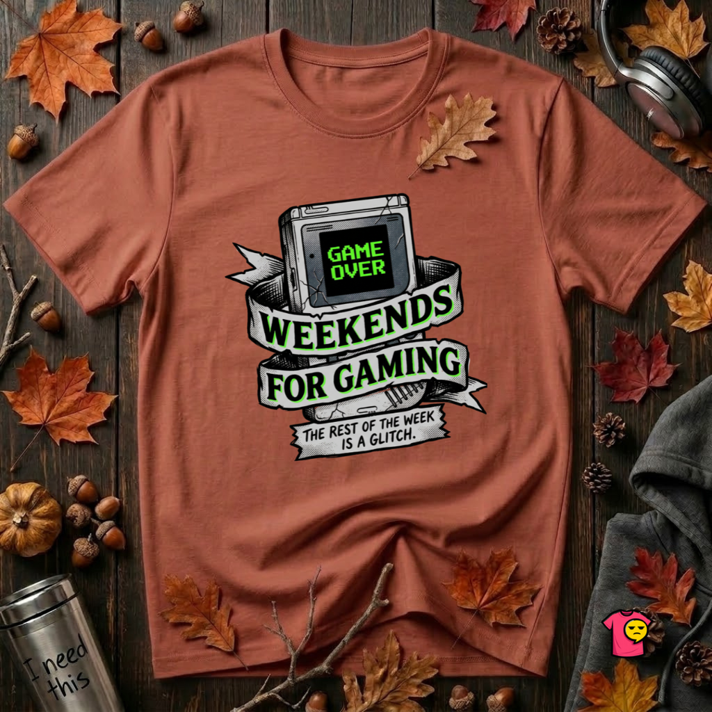 Weekends for Gaming sarcastic gaming t-shirt in Rust by Snarky Sarks