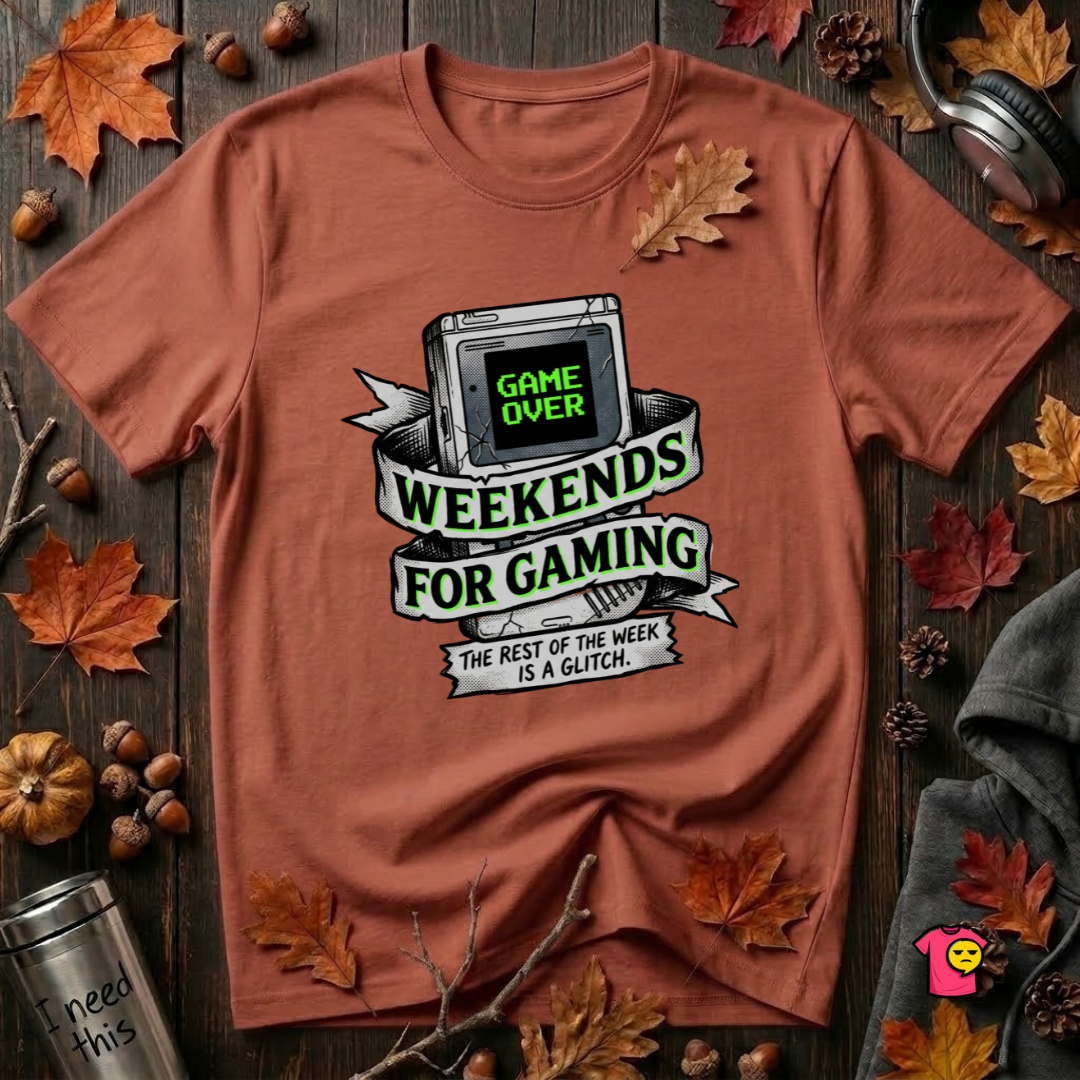 Weekends for Gaming sarcastic gaming t-shirt in Rust by Snarky Sarks