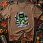 Weekends for Gaming sarcastic gaming t-shirt in Sand Dune by Snarky Sarks