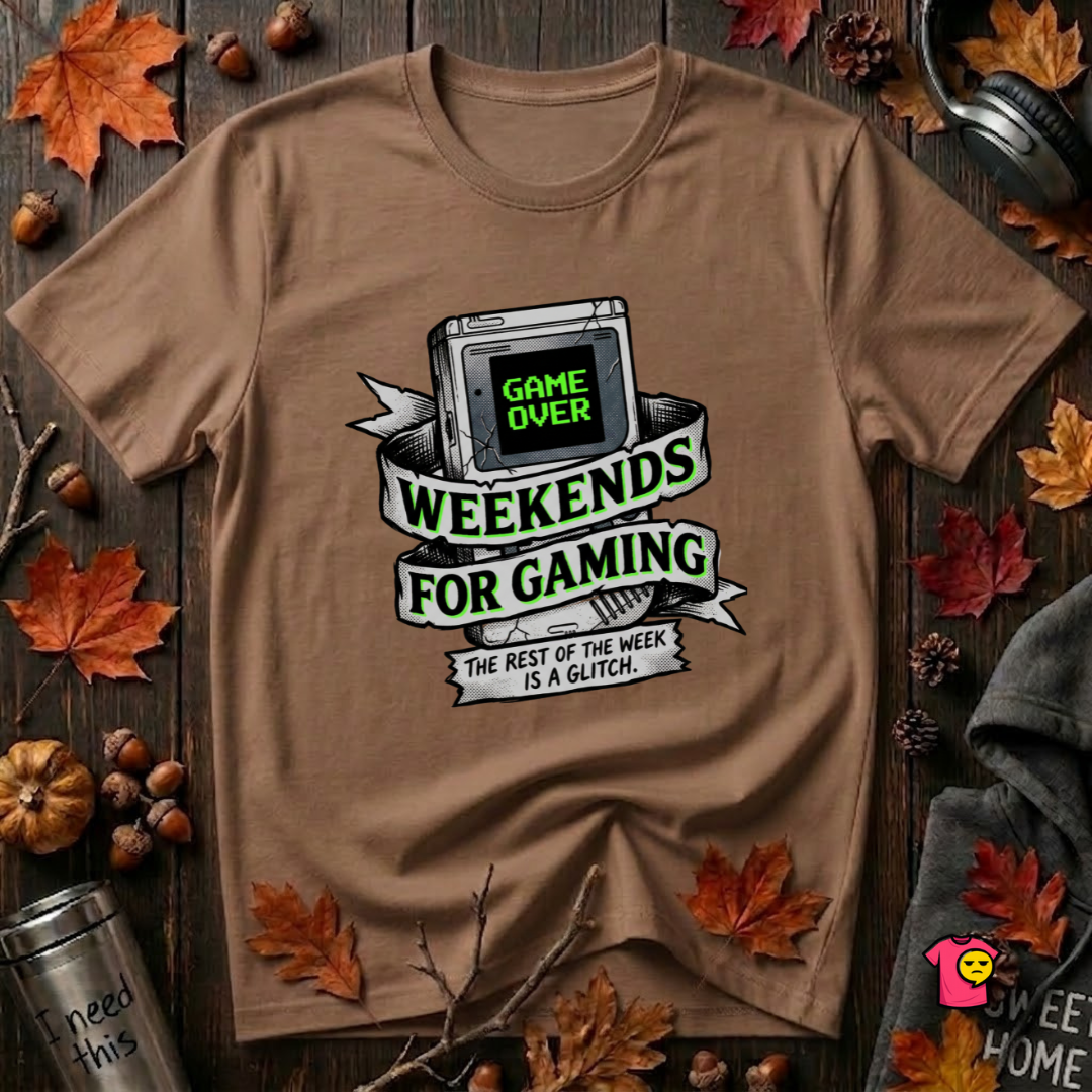 Weekends for Gaming sarcastic gaming t-shirt in Sand Dune by Snarky Sarks
