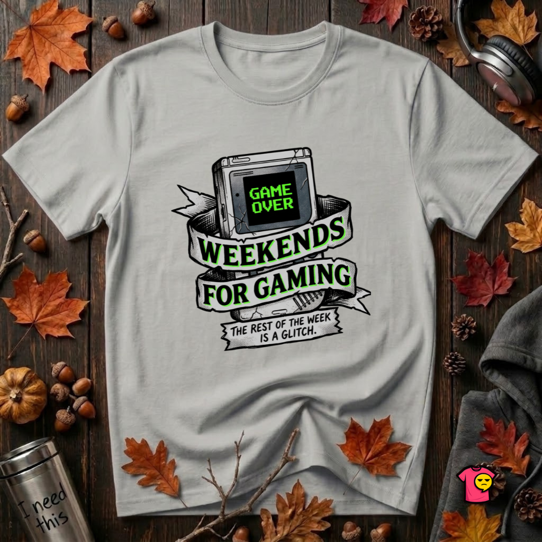 Weekends for Gaming sarcastic gaming t-shirt in Silver by Snarky Sarks