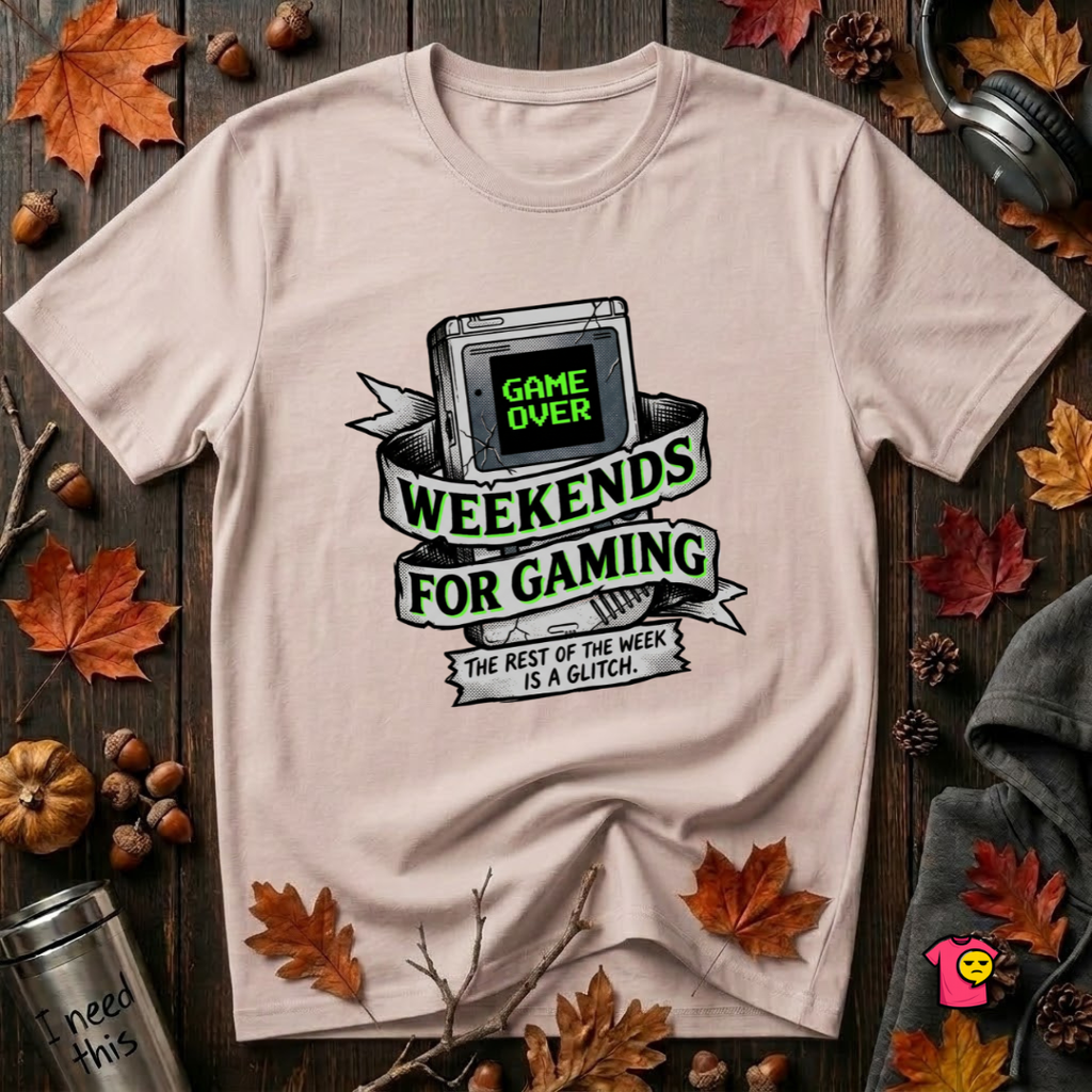 Weekends for Gaming sarcastic gaming t-shirt in Soft Pink by Snarky Sarks