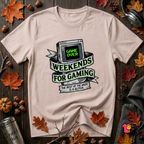 Weekends for Gaming sarcastic gaming t-shirt in Soft Pink by Snarky Sarks