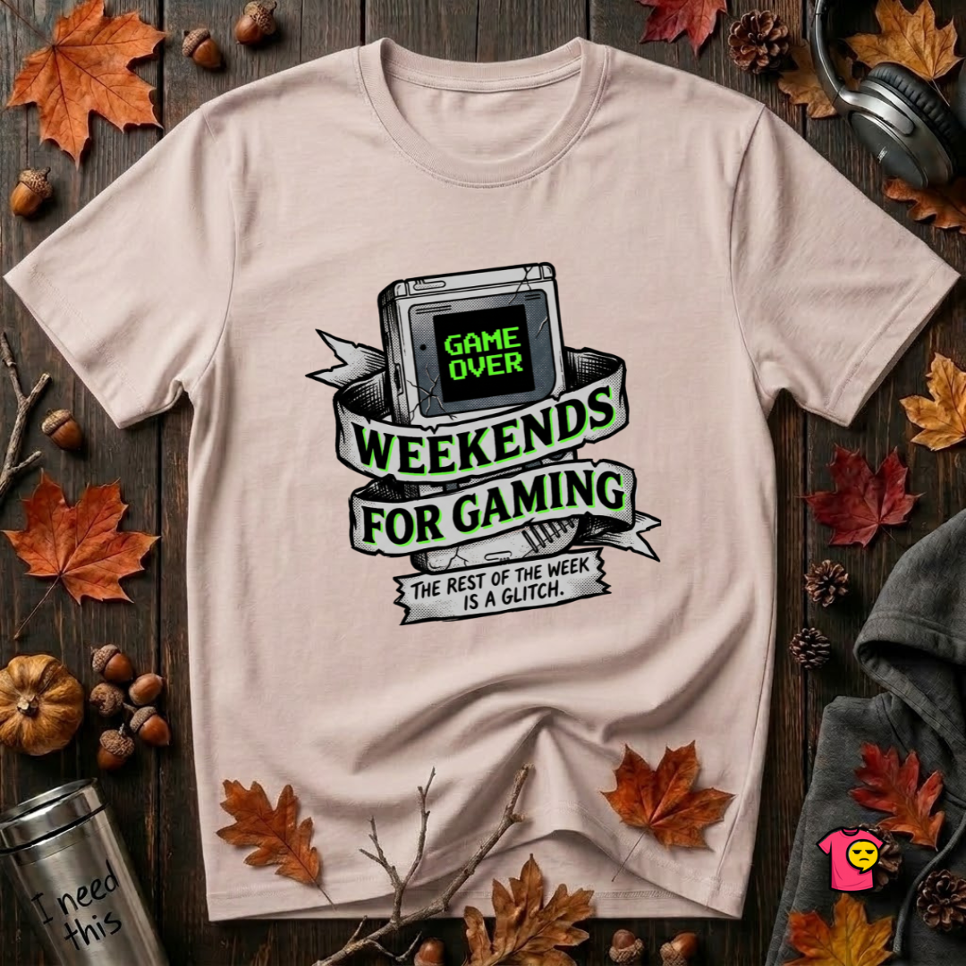 Weekends for Gaming sarcastic gaming t-shirt in Soft Pink by Snarky Sarks