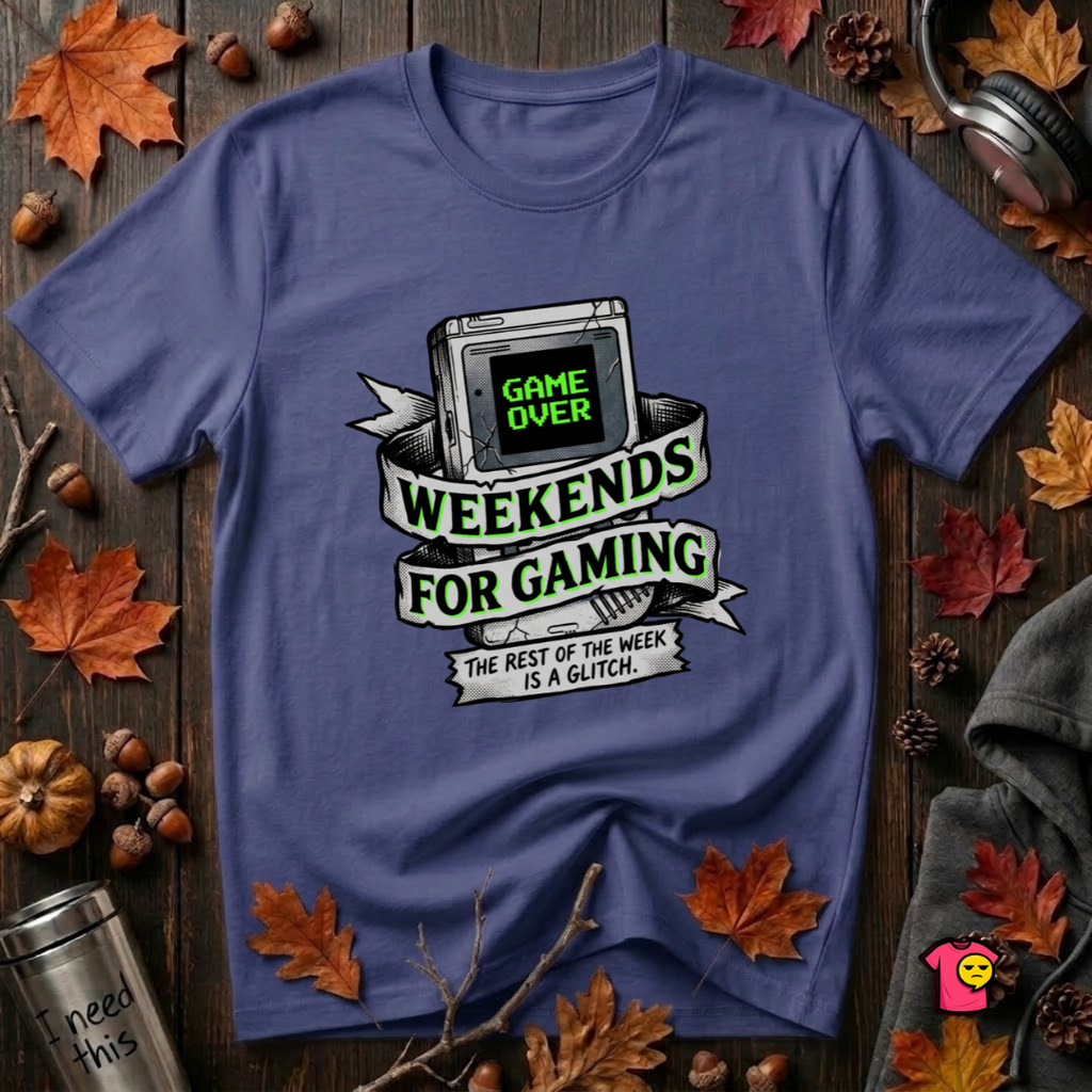 Weekends for Gaming sarcastic gaming t-shirt in Team Navy by Snarky Sarks