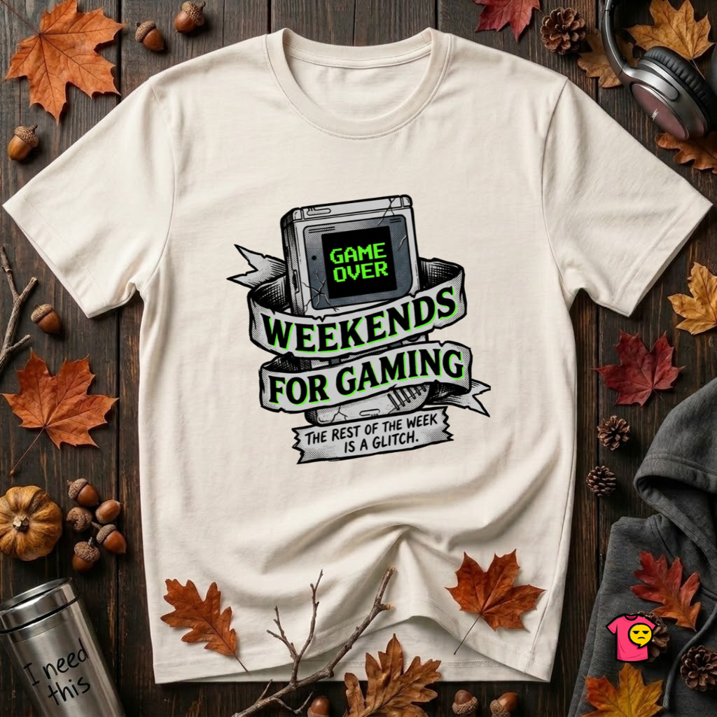 Weekends for Gaming sarcastic gaming t-shirt in White by Snarky Sarks